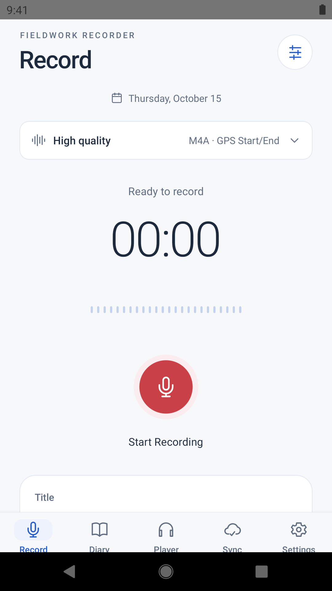 Fieldwork Recorder on Android, showing recording settings and field entry details